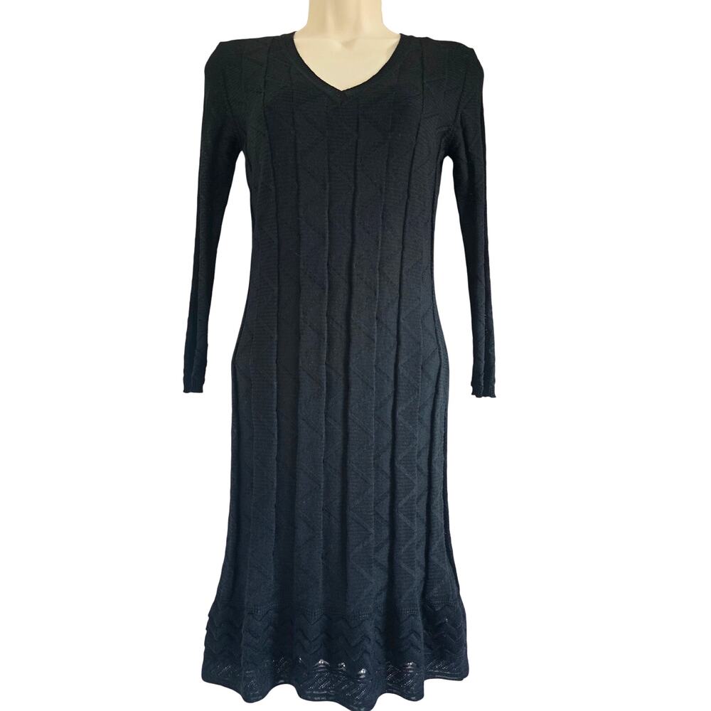 *NWT M Missoni Chevron Geometric Texture Knit Mini Dress Black Size 36/ S Wool